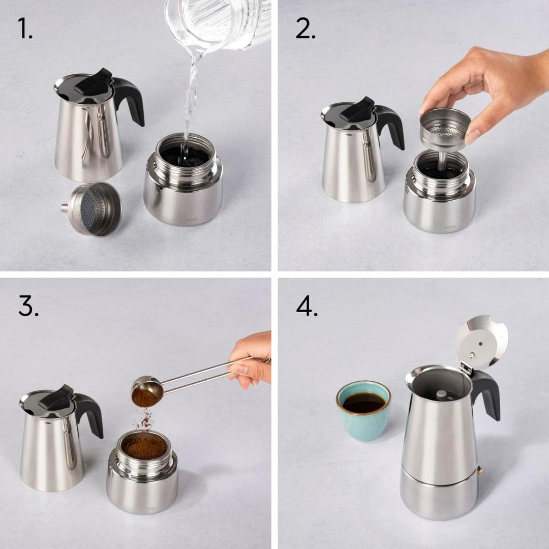 Xavax Espressokocher aus Edelstahl für 4 Tassen, Herdkanne, u.a. Induktion, 200ml 11,5 x 9 x 19,2 cm