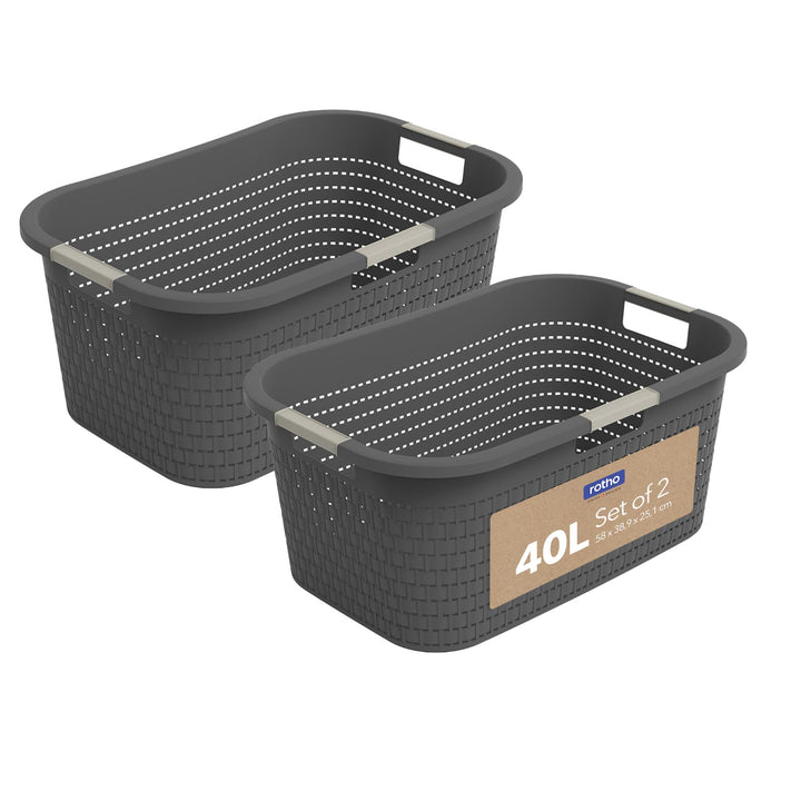 Rotho Country 2er-Set Wäschekorb 40l | Wäschebox in Rattan-Optik | mit Griffen, leicht zu tragen | r