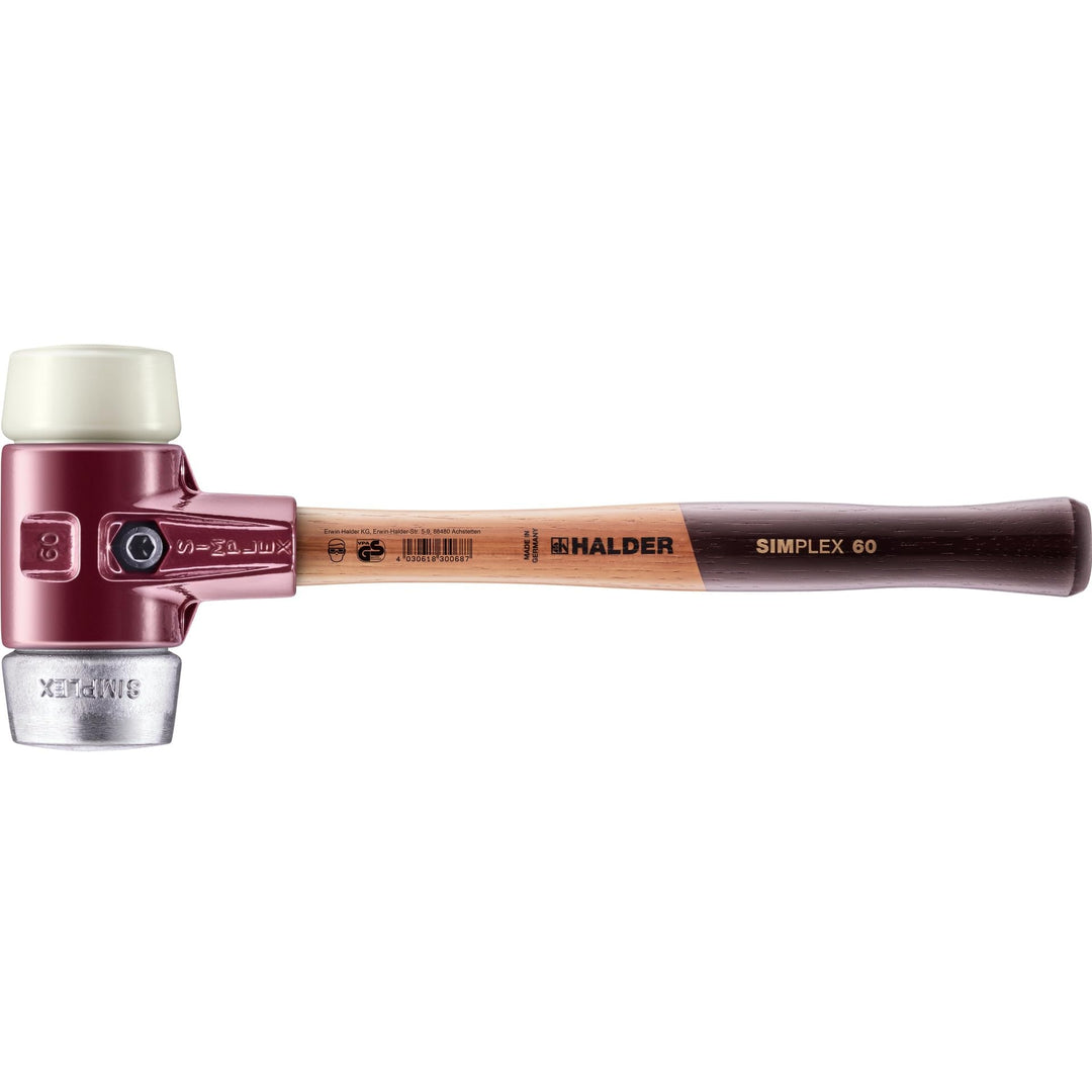 SIMPLEX-Schonhammer, Nylon/Weichmetall; mit Tempergussgehäuse und hochwertigem Holzstiel | D=60 mm |