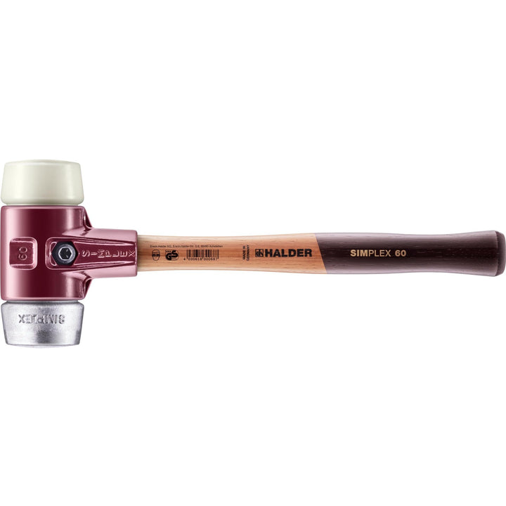 SIMPLEX-Schonhammer, Nylon/Weichmetall; mit Tempergussgehäuse und hochwertigem Holzstiel | D=60 mm |