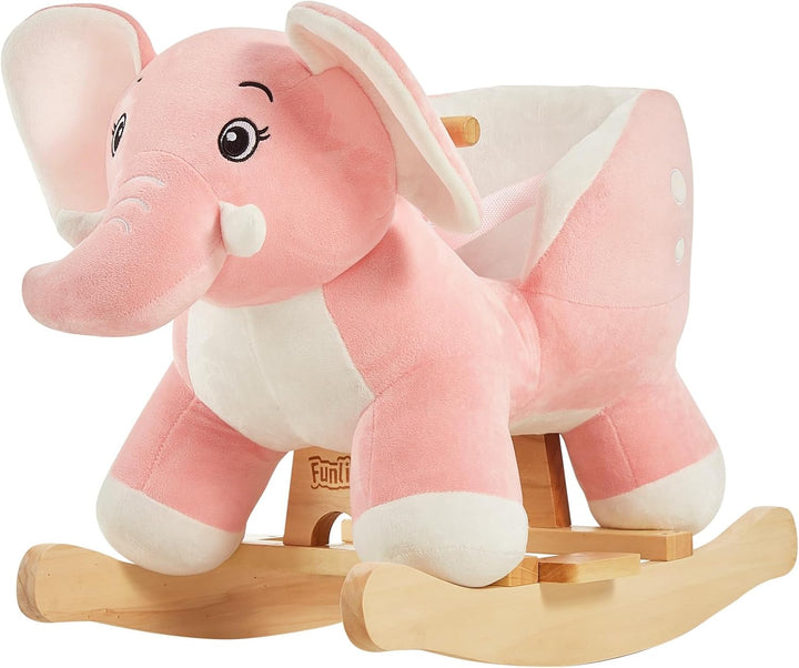 FUNLIO Elefanten Baby Schaukelpferd für Kleinkinder 1-3 Jahre, Mächtiger & Niedlicher Rosa Plüsch El