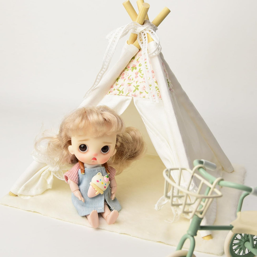 1:12 Puppenhausmöbel Zelt, Fee Stil Miniatur Spitzenzelt mit Teppich, Puppenhaus Zubehör Camping Bet