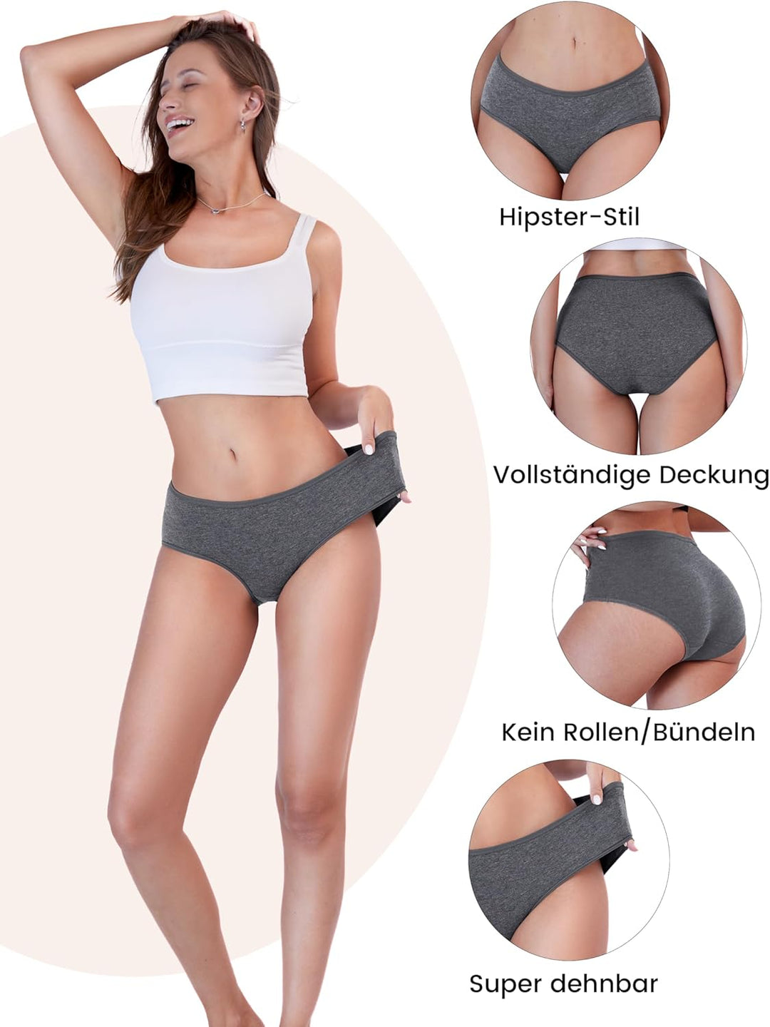 TIICHOO Unterhosen Damen Baumwolle Weich Bequeme Hipster Slips Damen Unterwäsche S 2schwarz/Marine/G