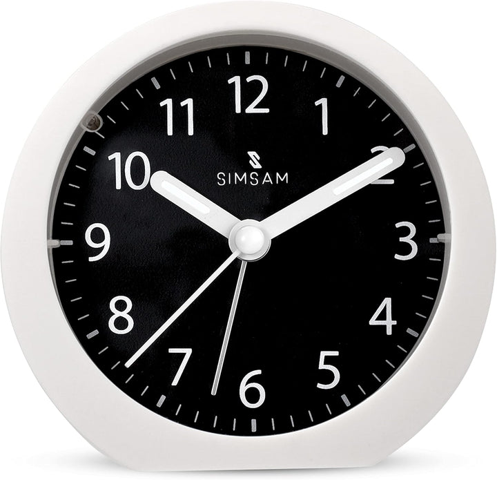 SIMSAM Wecker Analog ohne Ticken mit Batterie, Licht (Weiss-Schwarz), Weiss-schwarz