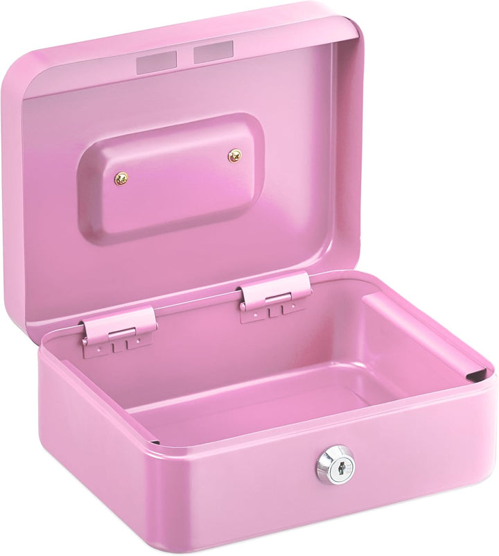 Relaxdays Geldkassette abschliessbar, entnehmbarer Einsatz, 5 Fächer, Geldkasten Eisen, HxBxT: 8,5 x