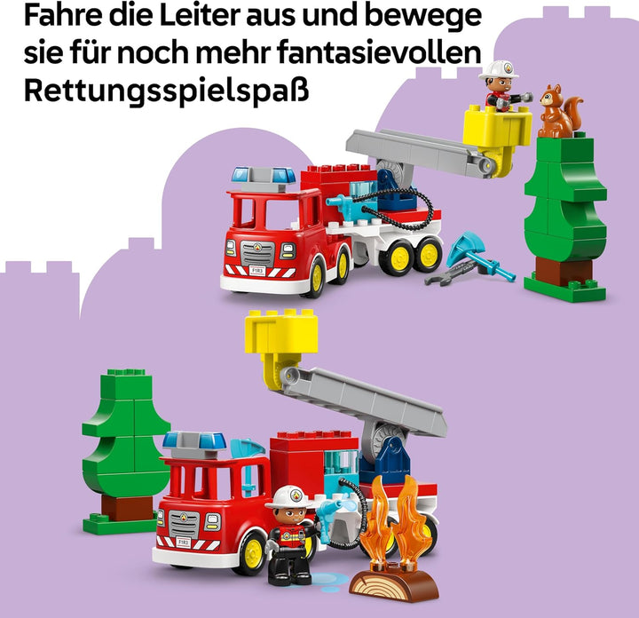 LEGO DUPLO Town Löschauto mit Schlauch und Feuerwehrmann- Lernspielzeug für Motorik - Rotes Feuerweh