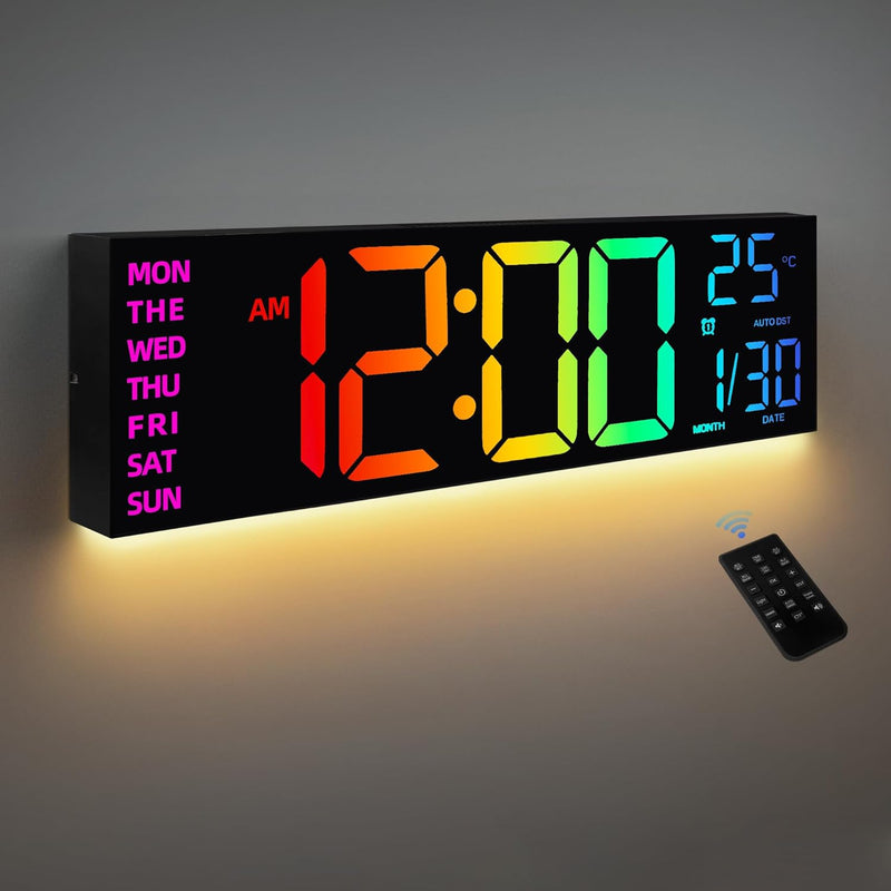 HAITANG Digitale Wanduhr in 8 Farben, 41,1 cm, grosse Digitaluhr mit Temperatur, Datum, automatische