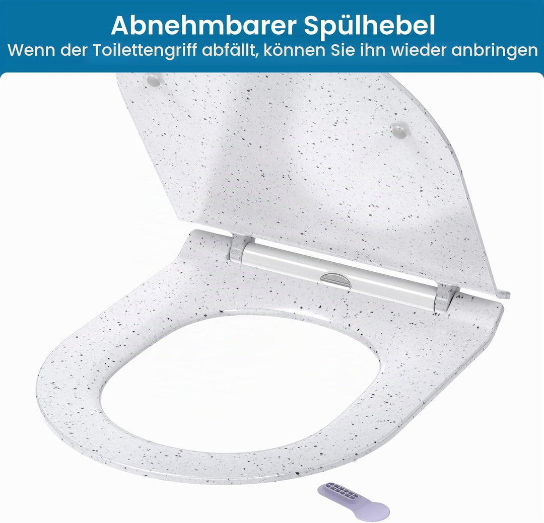 WC Sitz mit Absenkautomatik, Toilettendeckel d Form, Weiss Marmor Klodeckel, Klobrille Softclose, To