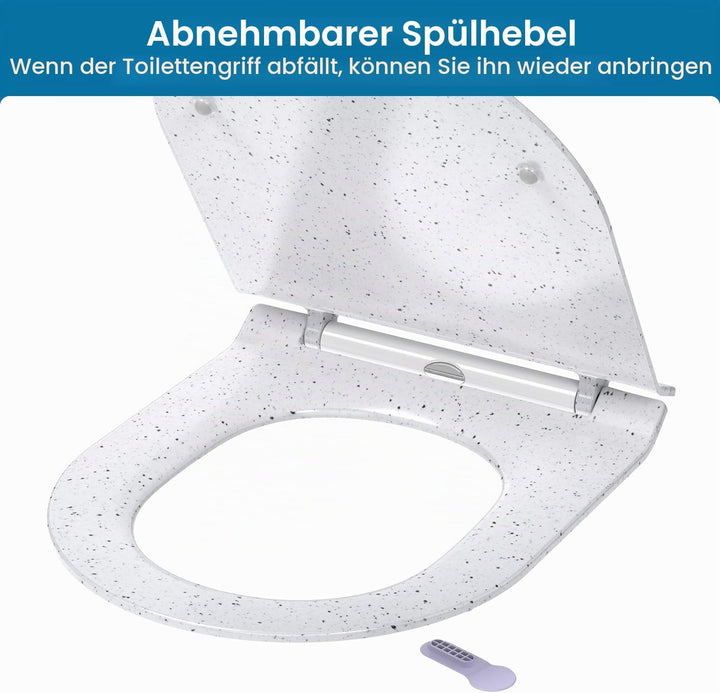 WC Sitz mit Absenkautomatik, Toilettendeckel d Form, Weiss Marmor Klodeckel, Klobrille Softclose, To