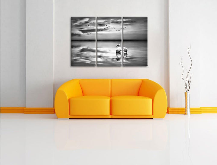 Pixxprint Schwan bei Sonnenuntergang als Leinwandbild/Grösse: 3 Teilig (120x80) cm/Wandbild/Kunstdru