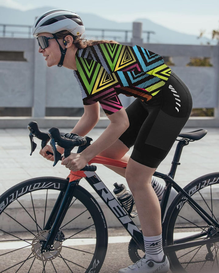 Wulibike Radtrikot Damen Langarm Fahrradtrikot Atmungsaktiv Rennrad Trikot mit 3 Rückentaschen 2-sch