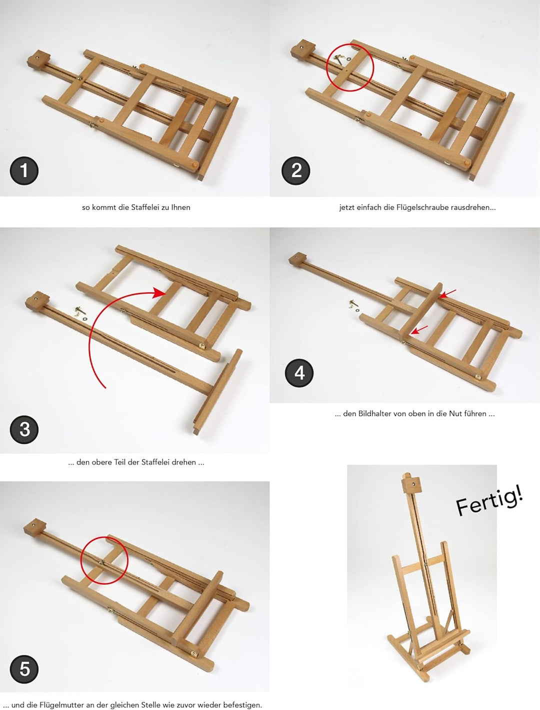 Paintersisters Grosse TISCHSTAFFELEI T-60 aus Buche FSC® für Keilrahmen bis 60 cm, Sitzstaffelei, Wi