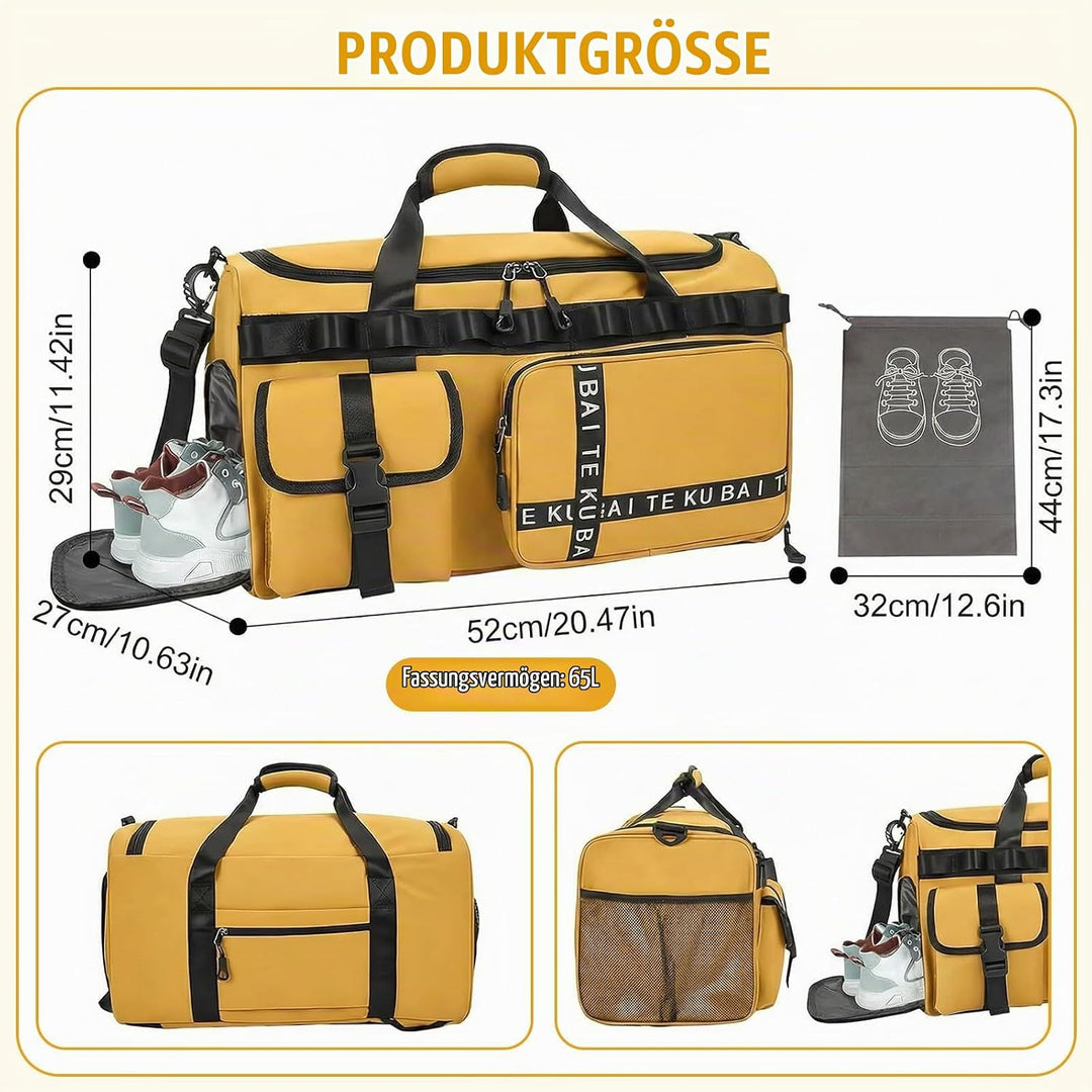 Sporttasche Reisetasche für Damen und Herren, Gross 65L Sporttaschen mit Schuhfach &amp; Nassfach, Large
