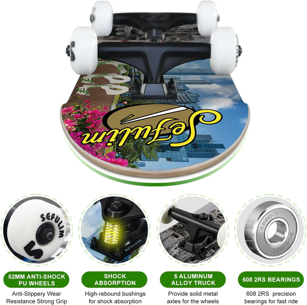 Sefulim Skateboard Adult Komplettboard 31 x 8 Zoll£¬ mit ABEC-7 Kugellager 7 Layer Ahorn f¨¹r Anf?ng