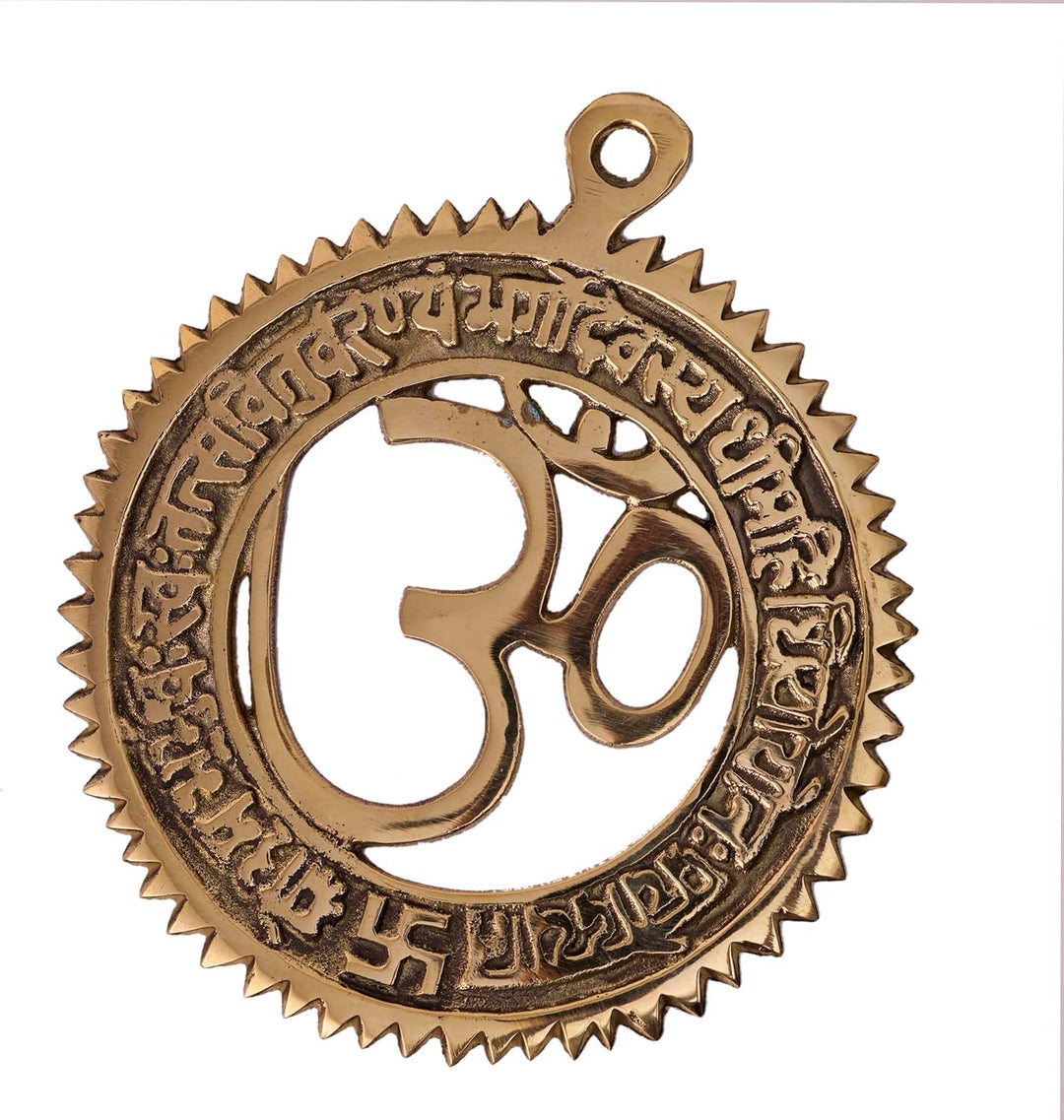 GURU JEE Om Messing Wandaufhängung mit Gayatri Mantra Religiöse Om Messing Wanddeko für Haus Temple