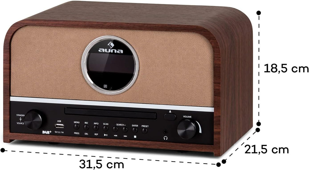 Auna Tragbarer DAB-Radio-CD-Player für Zuhause, FM/DAB/DAB+ Radio mit Bluetooth + AUX, Stereoanlage,