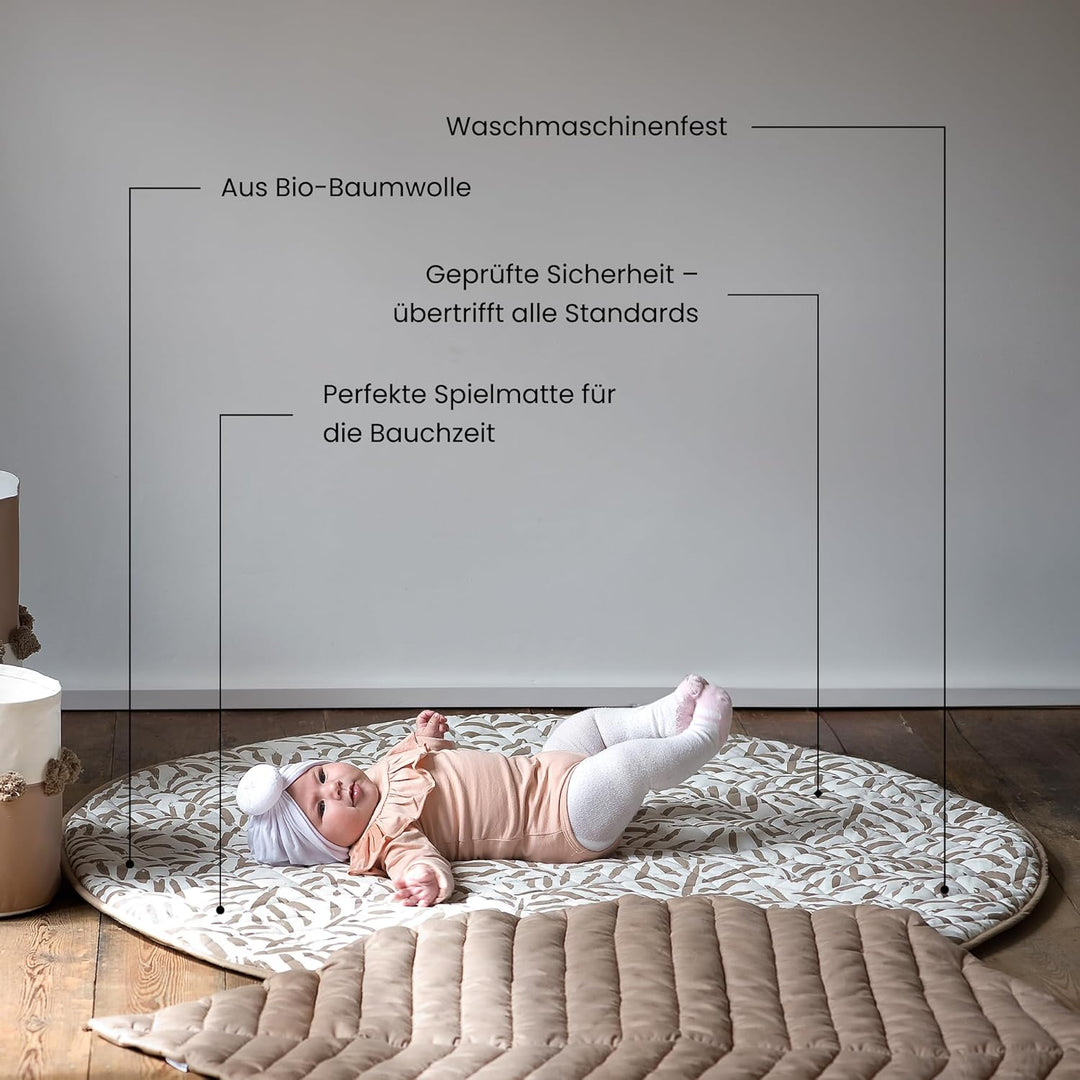 Toddlekind Krabbeldecke für Babys, Blattmuster, handgenäht, Baby-Spielmatte aus Bio-Baumwolle, 125 c