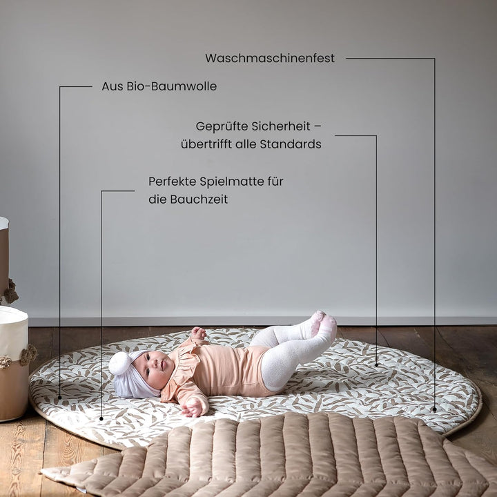 Toddlekind Krabbeldecke für Babys, Blattmuster, handgenäht, Baby-Spielmatte aus Bio-Baumwolle, 125 c