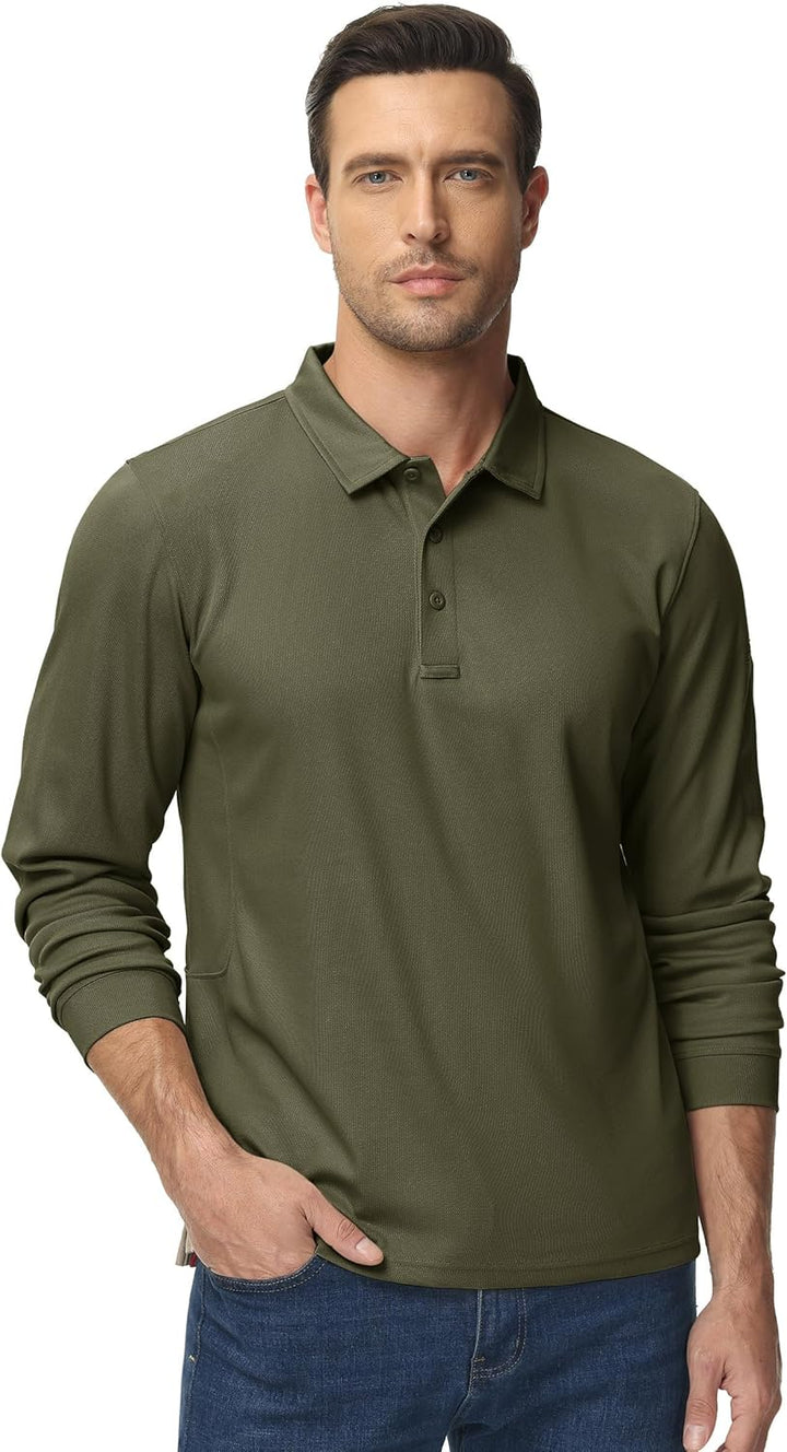 TACVASEN Herren Poloshirt Langarm Golf Tshirts Tactical Shirt Leicht Atmungsaktiv Freizeitshirts mit