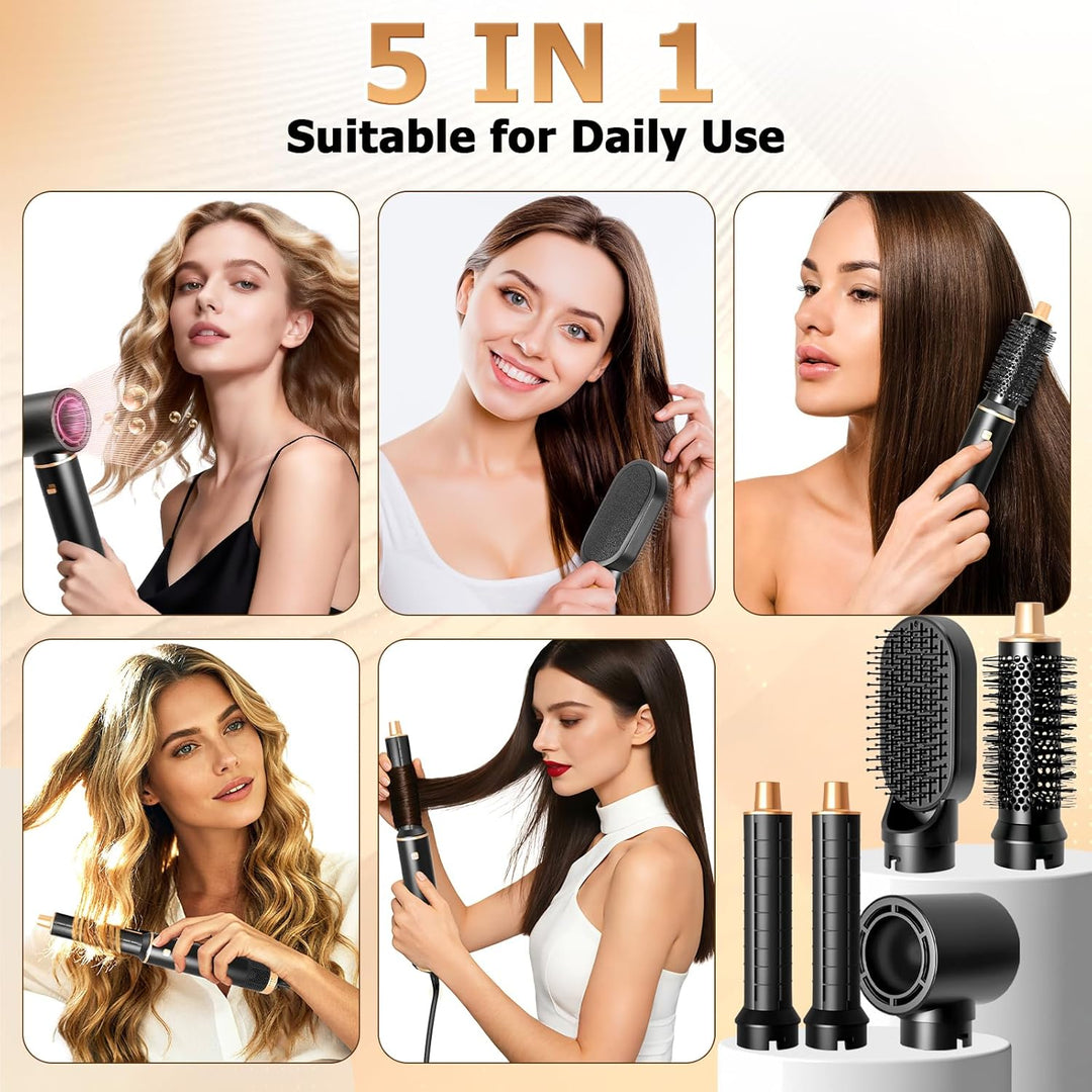 5 in 1 Airstyler Warmluftbürste 1000W Ionen - Hair Styler Set mit Rundbürstenföhn, Lockenstab & Styl