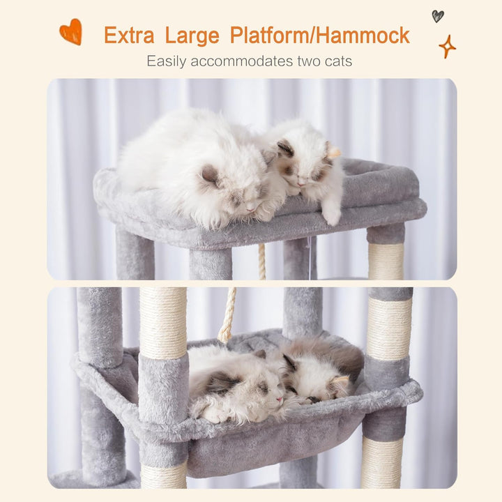 Heybly Kratzbaum, mit Decken, für grosse Katze, Katzenbaum, grosse Plattformen, Höhle, 50 x 50 x 153