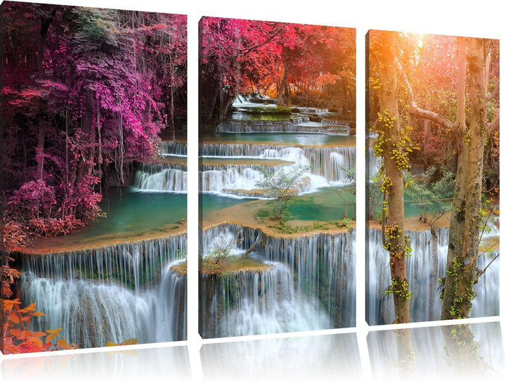 Pixxprint Wasserfall im Regenwald als Leinwandbild/Grösse: 3Teilig (120x80) / Wandbild/Kunstdruck/fe