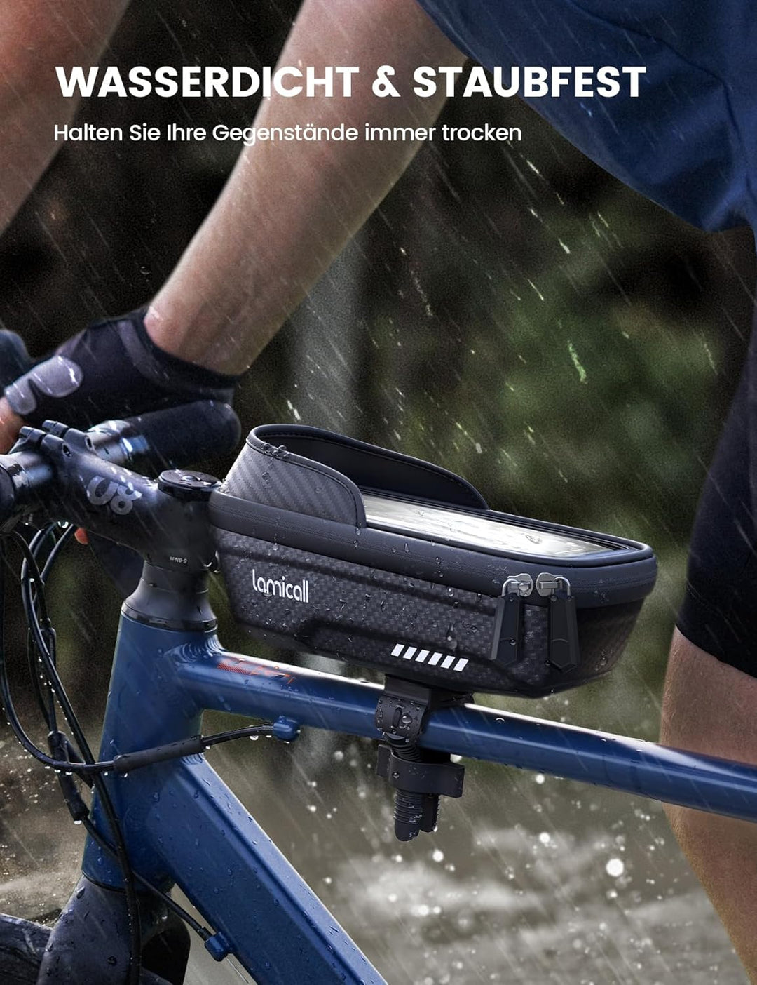 Lamicall 2-IN-1 Fahrradtasche Rahmen, Rahmentasche Fahrrad - [1S Schnellspanner] wasserdichte Lenker