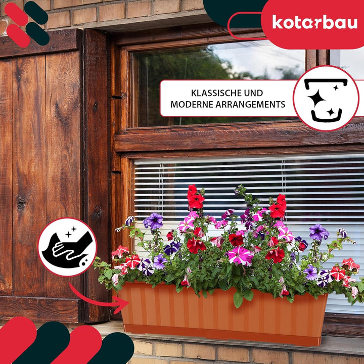 KOTARBAU® 4er Set Blumenkasten - Blumentopf für Balkon - 60 x 18 x 14 cm - Terrakotta - Balkonkasten