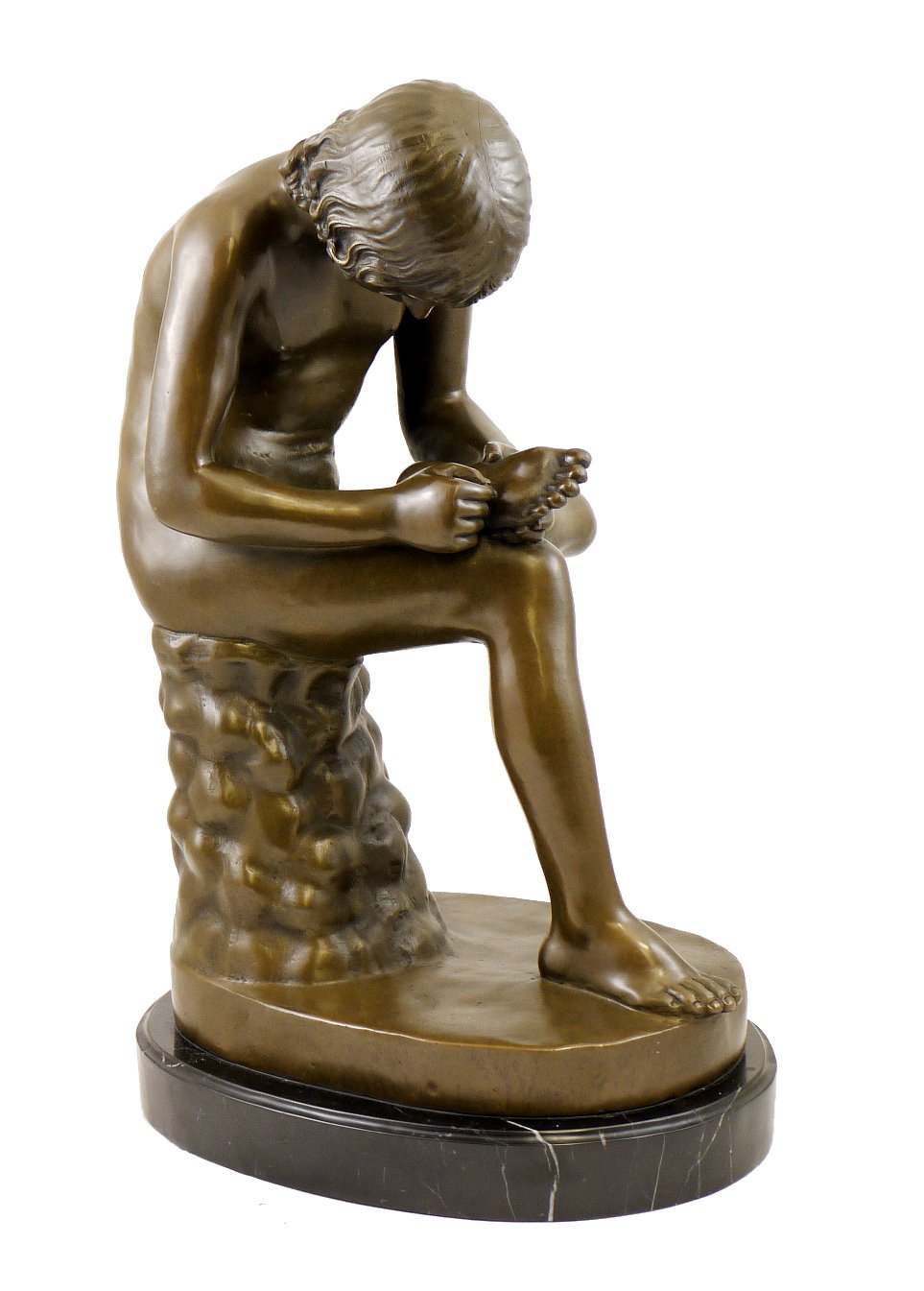 Spinario Bronzestatue - Der Dornauszieher Skulptur - signiert Milo - Antikes Motiv der Bildenden Kun