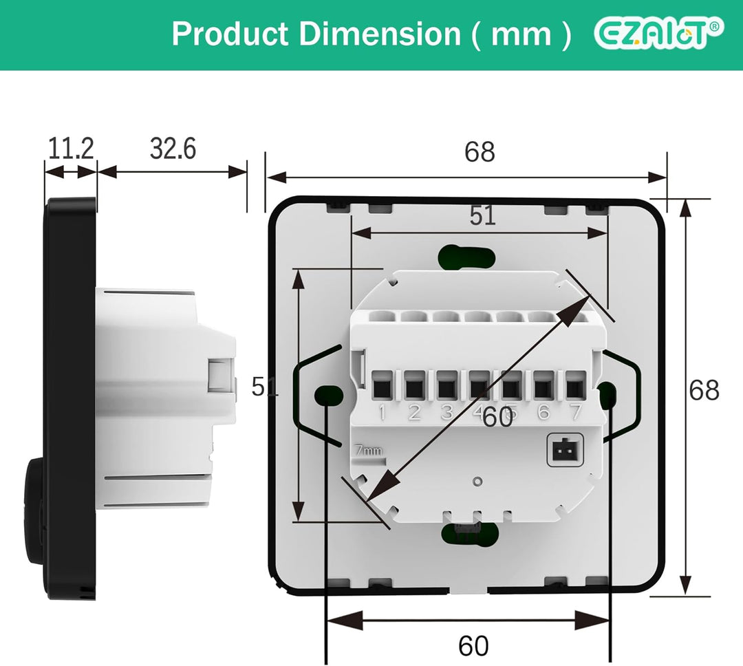 EZAIoT IPS WiFi Thermostat -Fussbodenheizung -Elektro-/Folien-/Mattenkabelheizung -Luftfeuchtigkeit