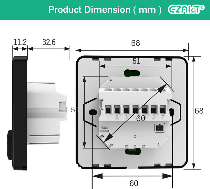 EZAIoT IPS WiFi Thermostat -Fussbodenheizung -Elektro-/Folien-/Mattenkabelheizung -Luftfeuchtigkeit