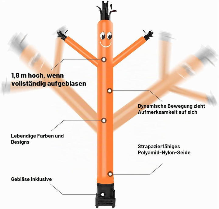 MOUNTO Fliegenpuppe Tänzerin mit 1/3 PS Gebläse, 1,8 m, Orange Orange/Abendrot im Zickzackmuster (Su