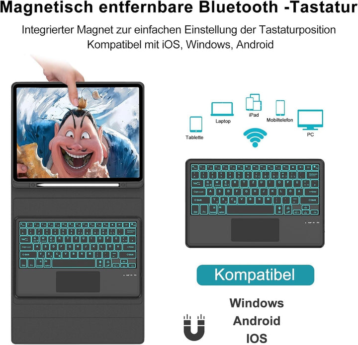 FOGARI Hülle mit Tastatur für iPad Pro 12.9 (6/5/4/3 Gen), 7 Farben Beleuchtung, Multi Touch Trackpa