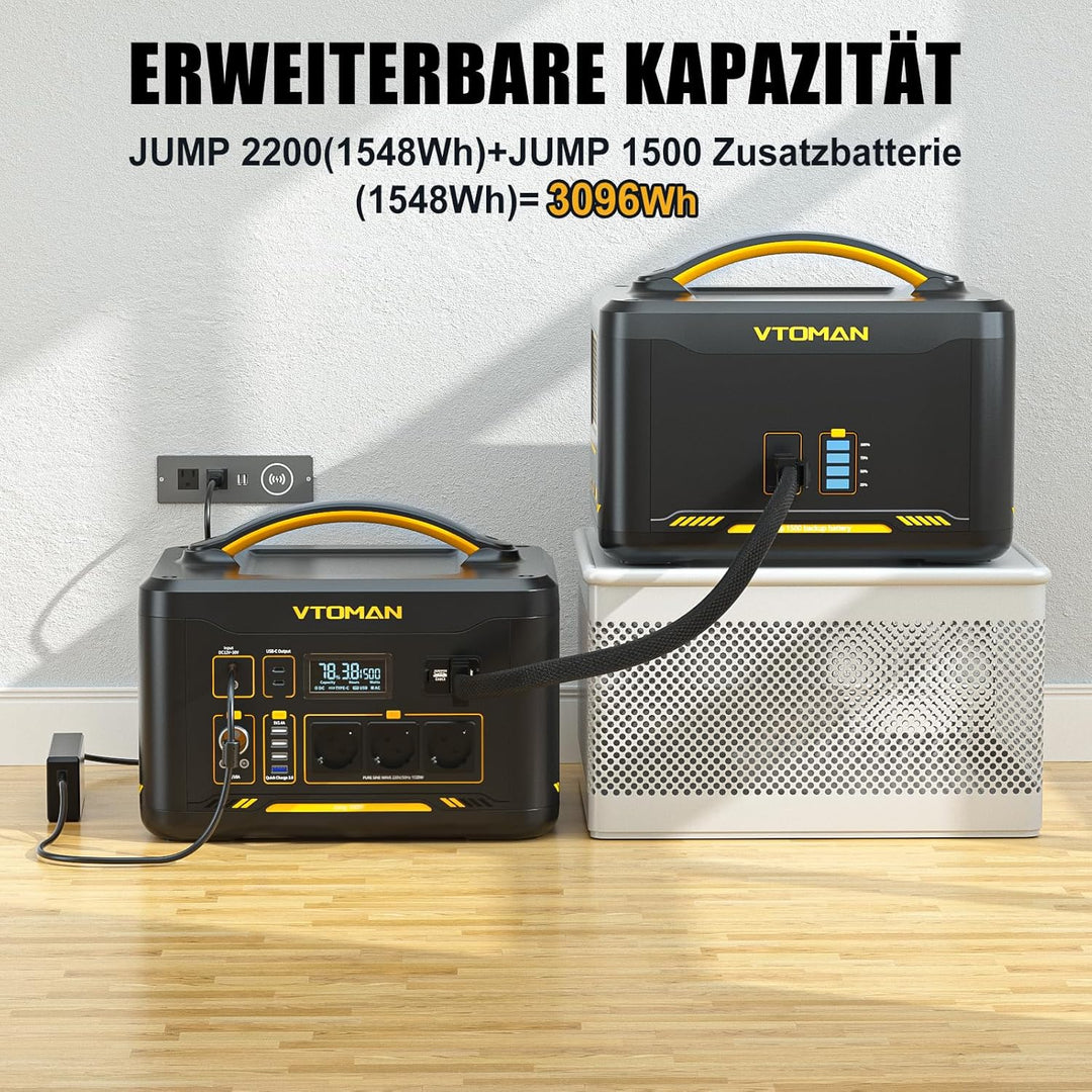 VTOMAN Jump 2200 Tragbare Powerstation - 1548Wh/2200W (Spitze 4400W) LiFePO4 Batterie Solar generato