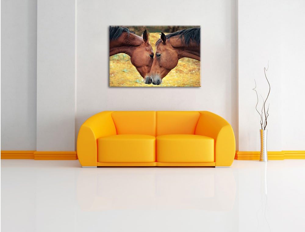 zwei schmusende Pferde, Format: 100x70 auf Leinwand, XXL riesige Bilder fertig gerahmt mit Keilrahme