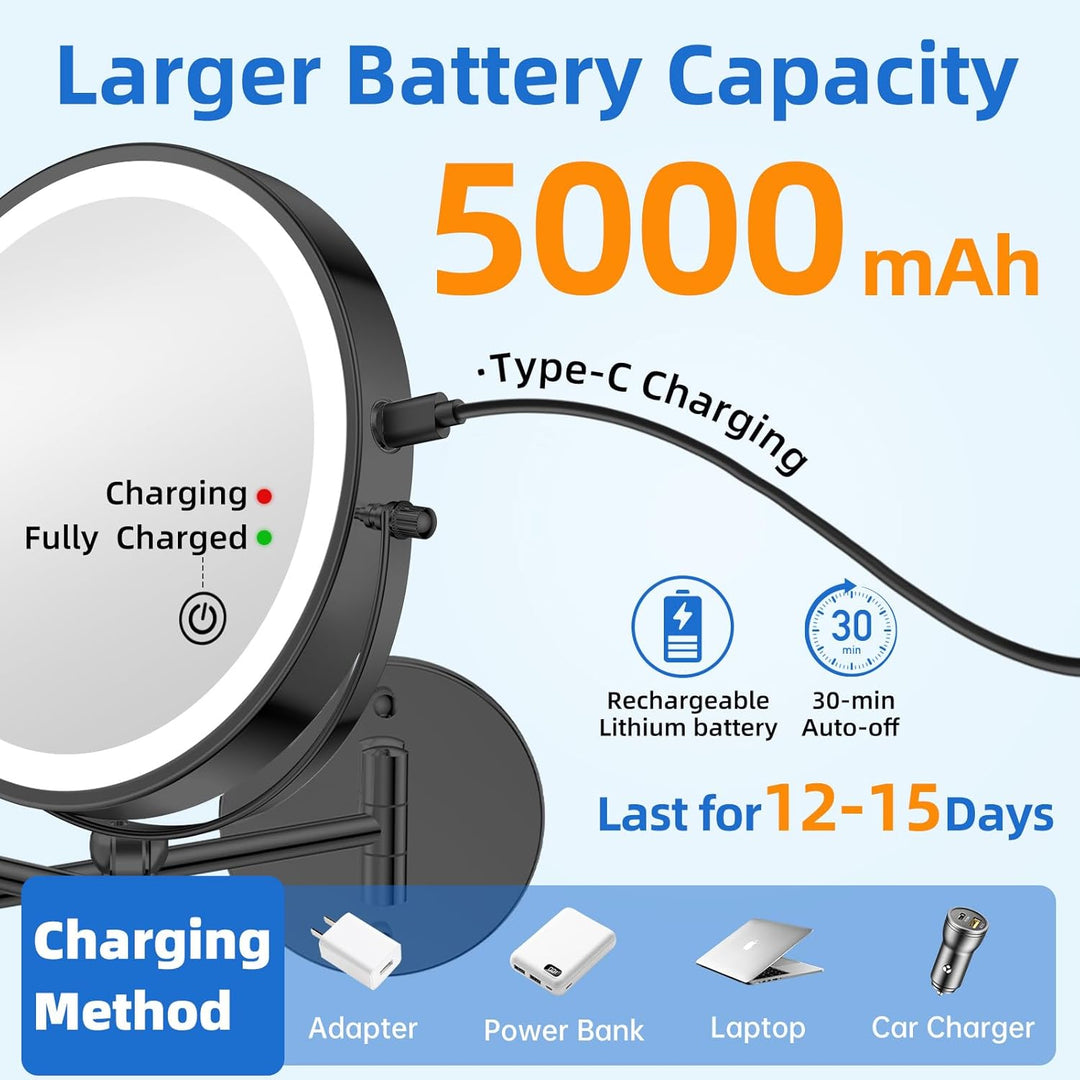 FUNTOUCH Kosmetikspiegel mit 1X/ 20X Vergrösserung, 5000 mAh Wiederaufladbar, Dimmbarer Rasierspiege