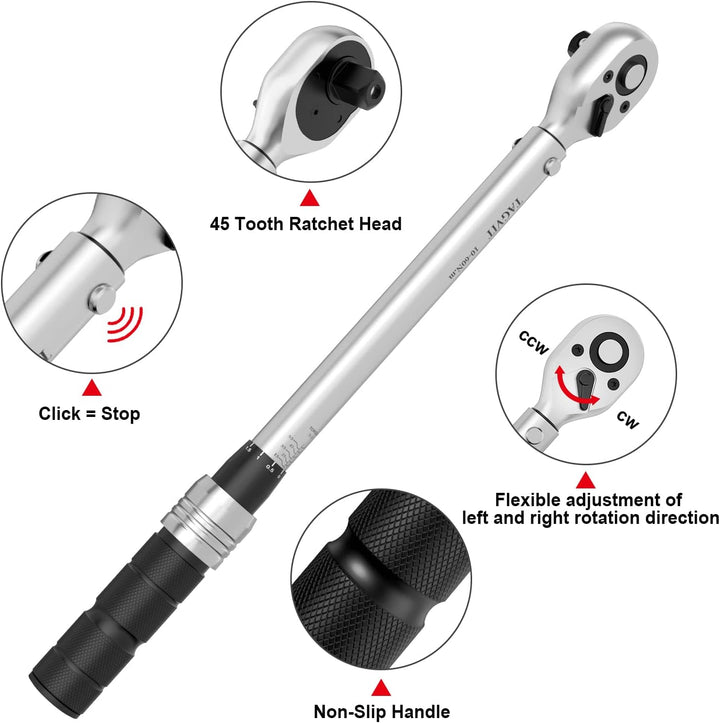 TAGVIT Drehmomentschlüssel 3/8", ± 3% Fehlergenauigkeit, 10-60 NM Drehmomentschlüssel mit Einer Trag