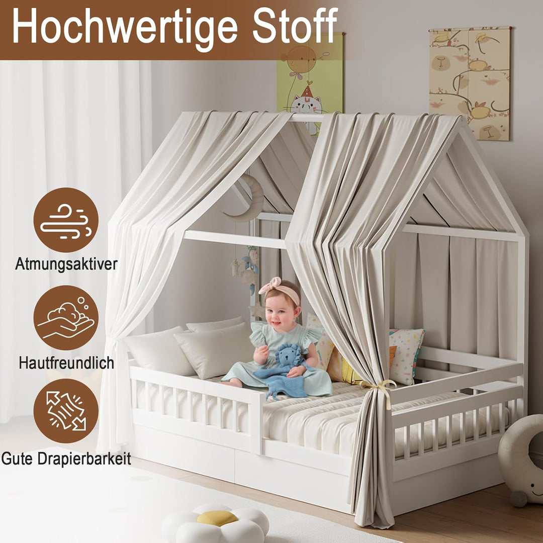 Hausbett Himmel, Betthimmel Hausbett Musselin mit 2 Stück Betthimmel, Stoffhimmel für Hausbetten Mäd