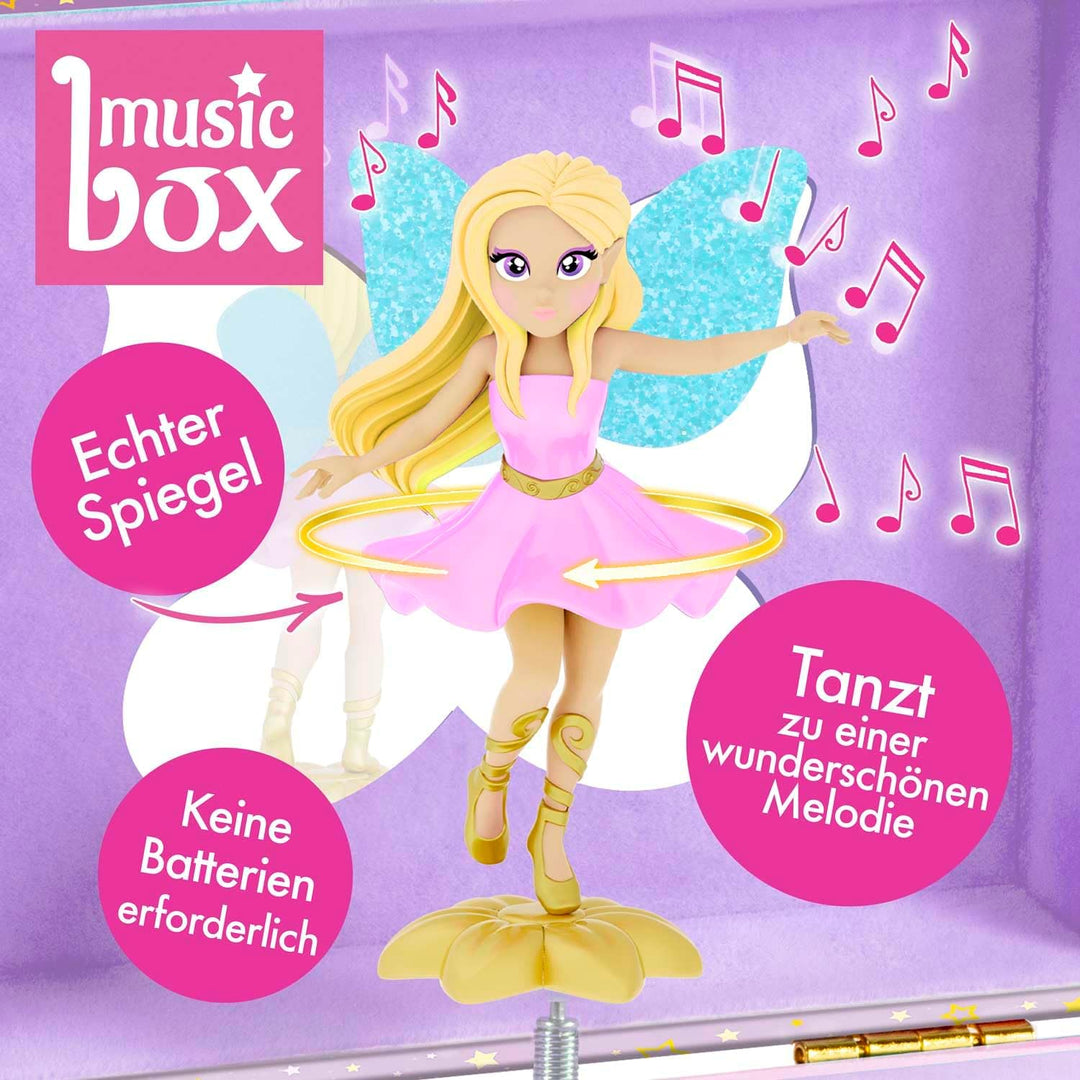 MUSIC BOX Fairy | Spieluhr mit Melodie, Mädchen Schmuckkästchen mit drehbarer Fee, Spiegel & Schubla