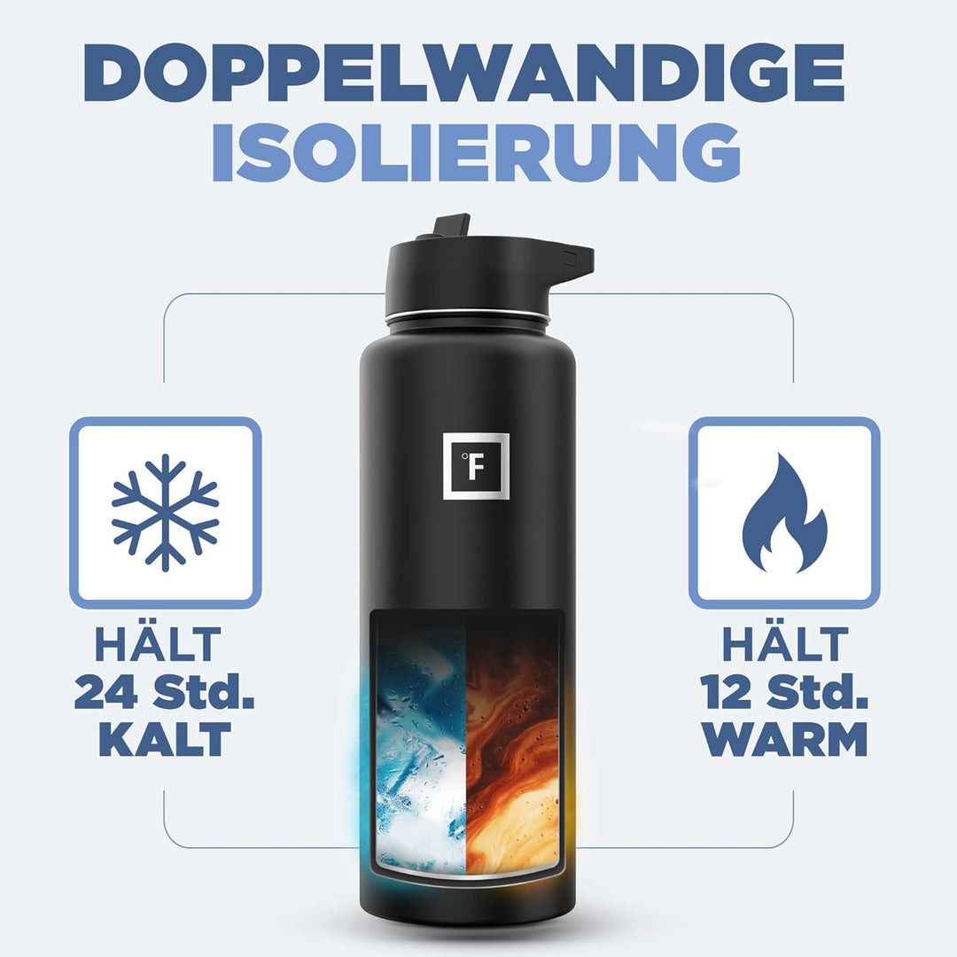 IRON °FLASK Sportwasserflasche, 3 Deckel (Stroh Deckel), Vakuumisolierte Edelstahl, Warm[Twilight-Bl