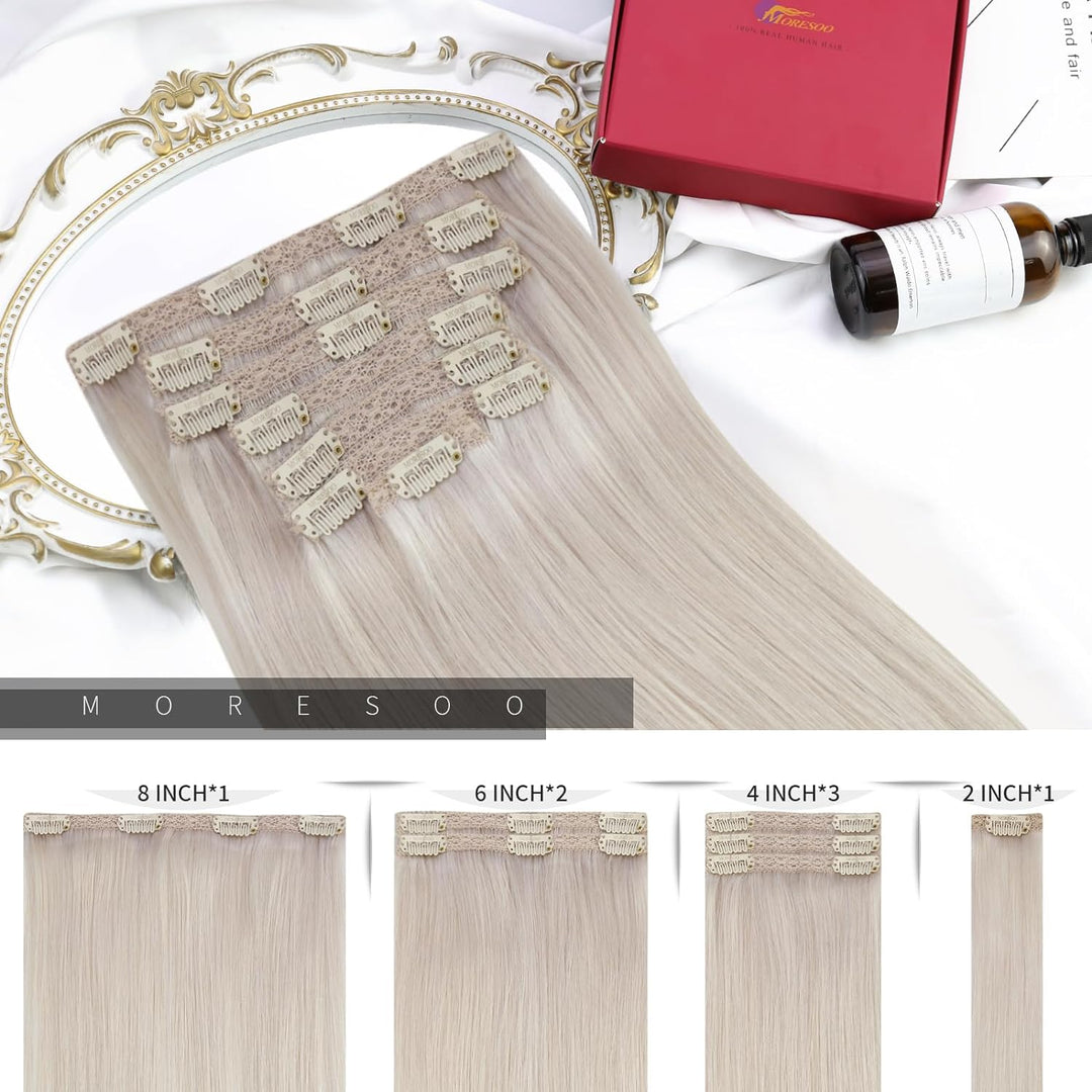 Moresoo Clip in Extensions Echthaar Blond Echthaar Extensions Clip Weissblond Remy Haarverlängerung