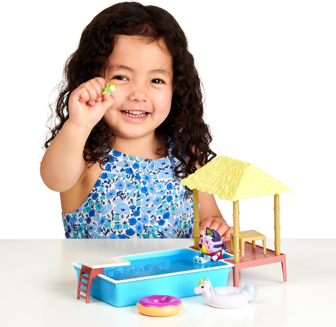 moose toys Blueys Pool-Spielset mit Figur (6,3–7,6 cm) und Zubehör Einzelbett, Einzelbett