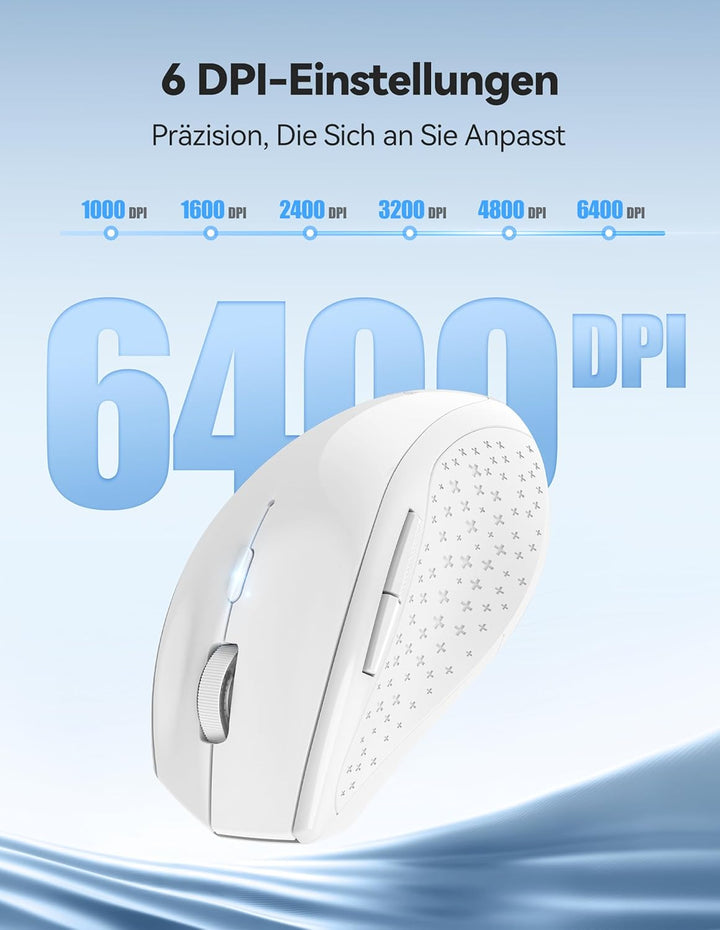 TECKNET PRO Kabellose Maus Wiederaufladbar, Silent Funkmaus 6400 DPI, 2,4 GHz Computermaus, Ergonomi
