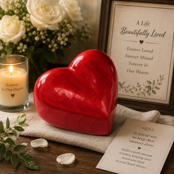 Urn for Ashes Funeral Cremation Memorial Keepsake Heart Love Urns Decorative Alloy (Red, 5") RHM01-1