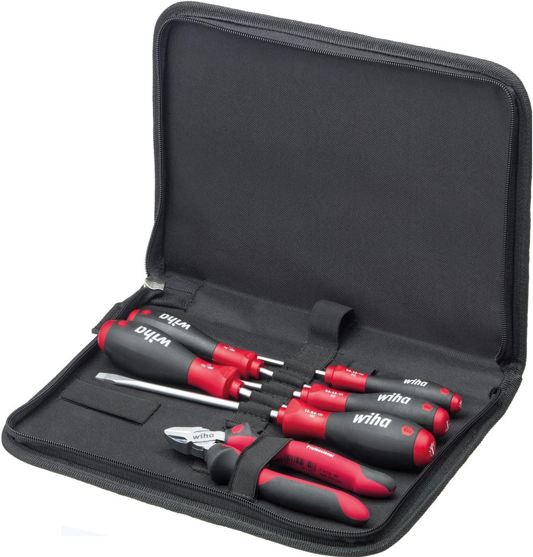 Wiha Werkzeug Set Mechaniker (33971), Schraubendreher, Seitenschneider 6-tlg. in Tasche Set Mechanik