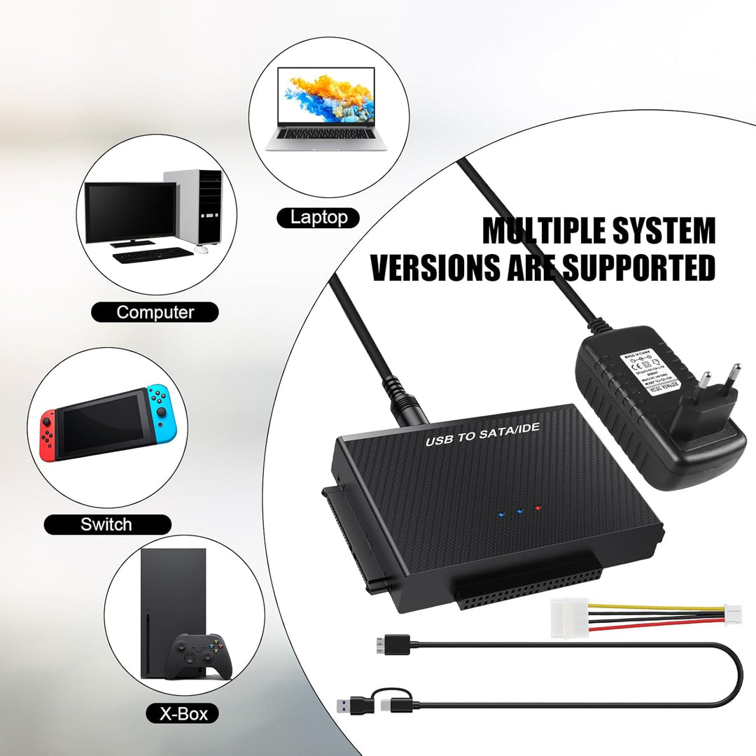 USB 3.0 zu SATA IDE Adapter, USB 3.0 zu IDE/SATA Festplatte Adapter Für 2,5/3,5 Zoll SATa & IDEHDD/S