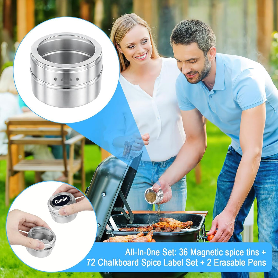 40 Stück Gewürzdosen Magnetisch aus Edelstahl, 89ml / 3oz Magnetische Gewürzbehälter mit Sichtfenste