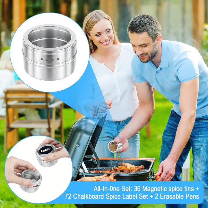 40 Stück Gewürzdosen Magnetisch aus Edelstahl, 89ml / 3oz Magnetische Gewürzbehälter mit Sichtfenste