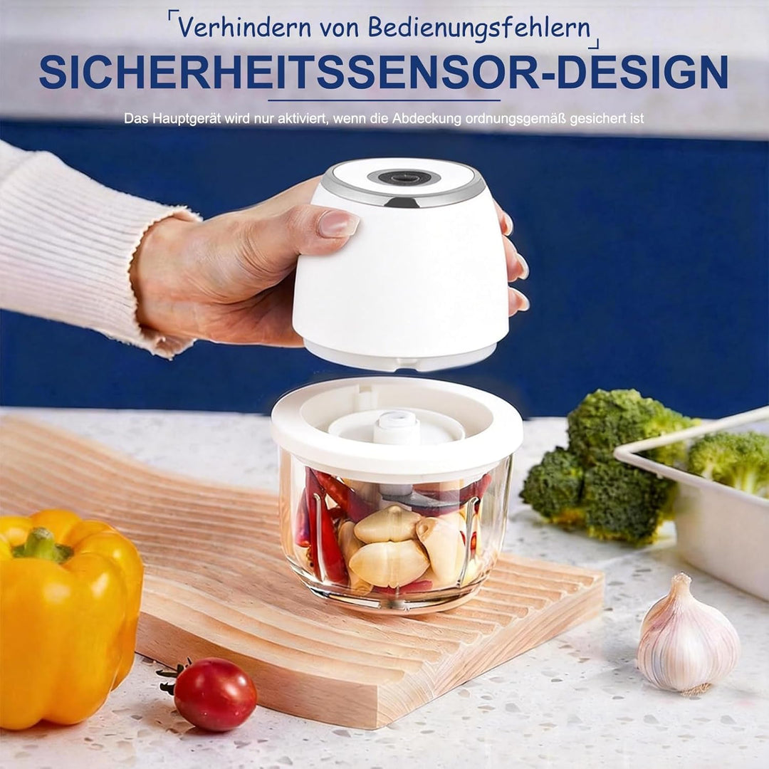 Zwiebel Zerkleinerer, Zerkleinerer Küche,350 ml,6 Edelstahlklingen,Mit Typ-C-Ladekabel für die heimi