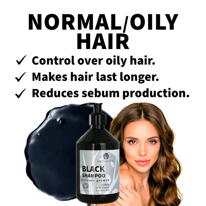 B.O.T cosmetic &amp; wellness - Schwarzes Koffein-Shampoo | Anti-Haarausfall | Förderung Haarwuchs | Ant